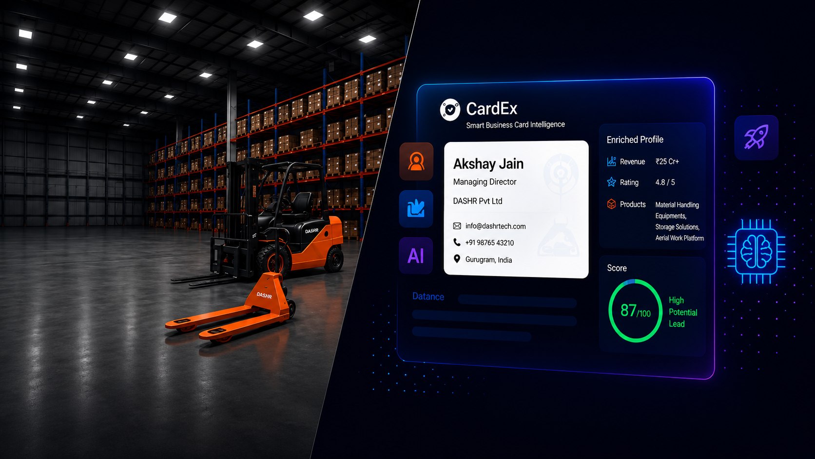 DASHR warehouse equipment and CardEx AI lead intelligence